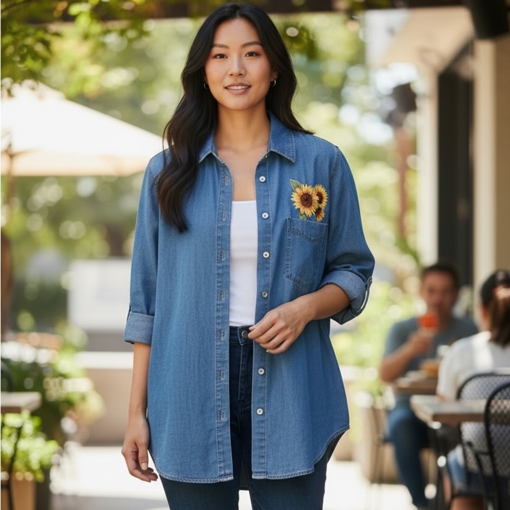 TUMBLEWEED Blue Denim Shirt with Sunflower Embroidery🌸